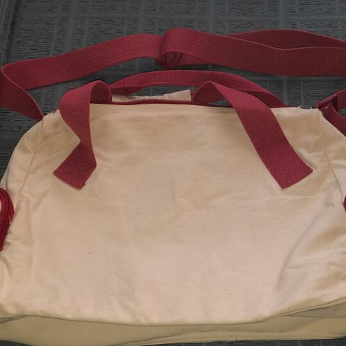 Polo shoulder bag beige with red details, new