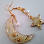 Handmade Moon and Star Earrings new, beige and gold