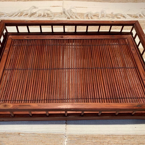 Handmade wooden serving tray new, rectangular, warm rust color