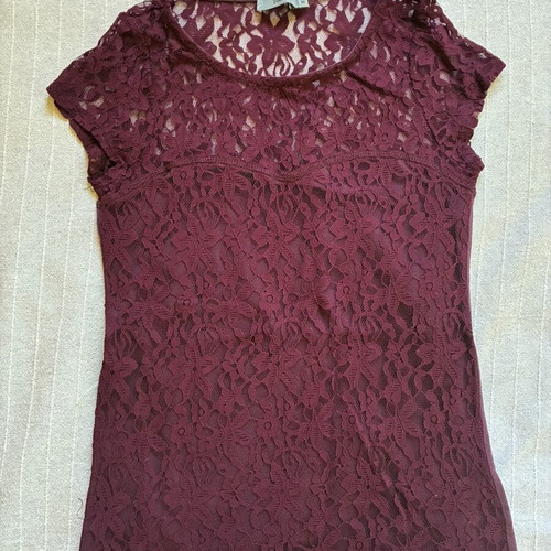 Toi&moi Whimsical Romantic Eggplant Purple Lace Overlay Top M