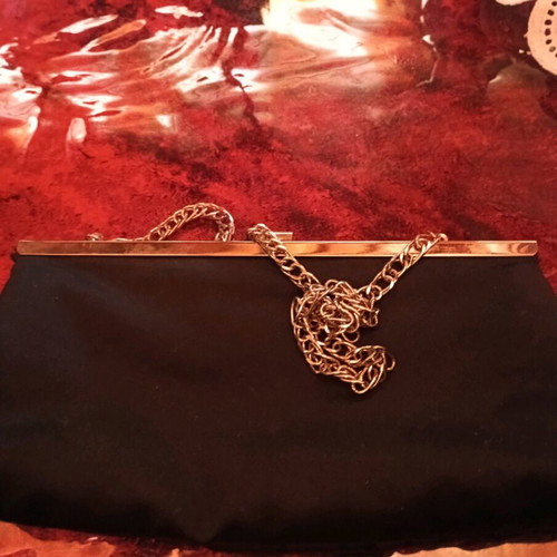 Evening satin bag used, vintage, black