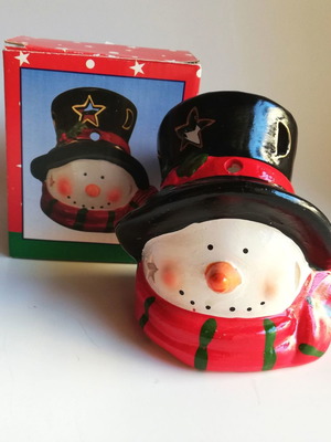 Snowman ceramic tealight holder new for tealight candles