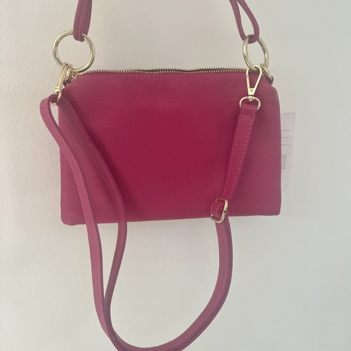 Leather bag Vera Pelle pink new, hand-held with two straps