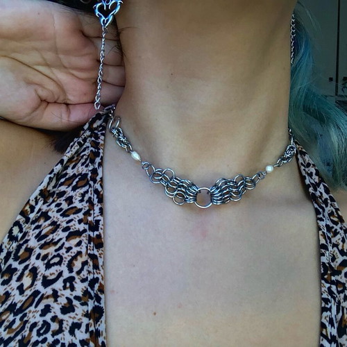 Chainmail necklace punk rock gothic alternative, new, silver and white