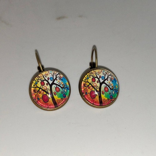 Vintage Boho Earrings bronze with Tree of Life like new