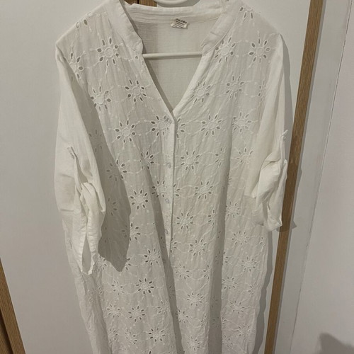 Lightweight summer caftan shirt dress, white, size L