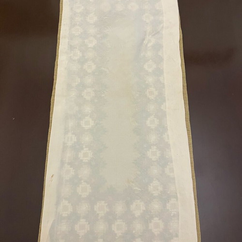 Vintage handmade table runner 68x28cm with dense geometric embroidery used