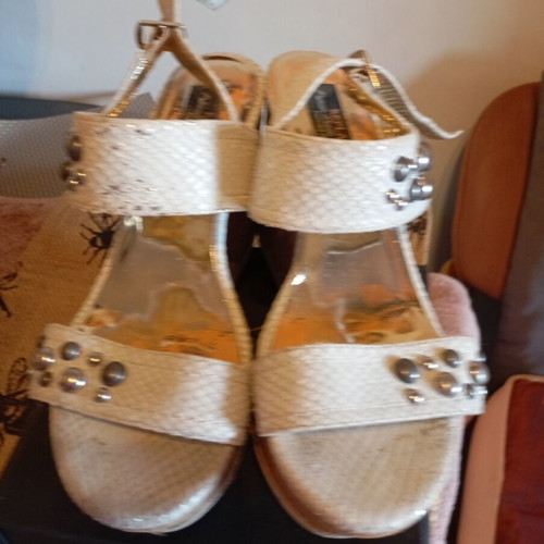 Replay leather platform sandals size 38 used, white beige