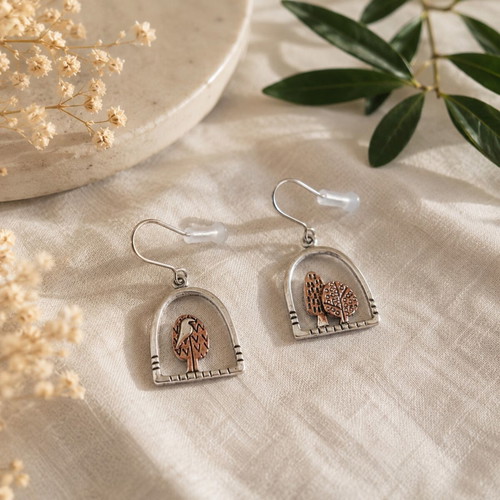 Secret Forest asymmetric earrings with trees
