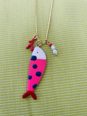 Summer necklace with pink fish pendant and coral charms new