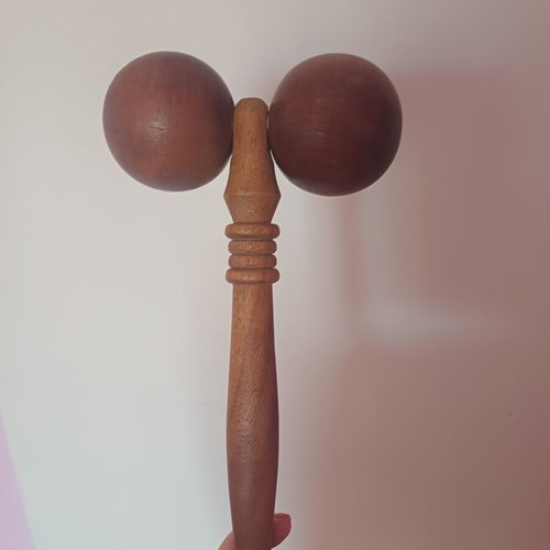 Wooden Manual Body Massage Roller with Double Spherical Head, New
