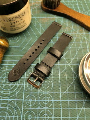 Handmade leather watch strap custom order, black