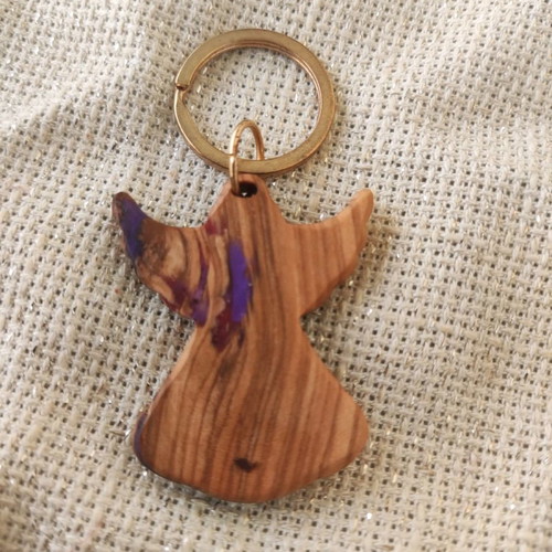 Wooden angel keychain