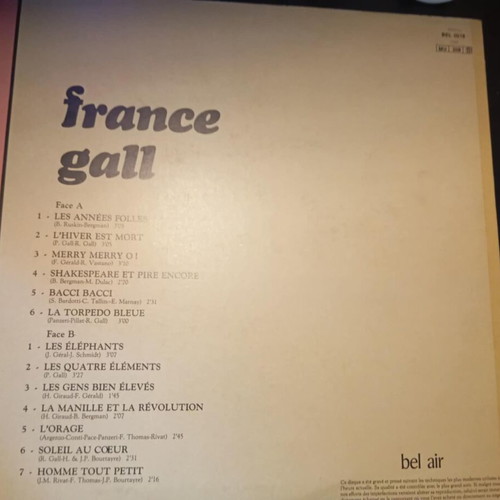 France Gall Les Années Folles / L'Homme Tout Petit vinyl used, pop