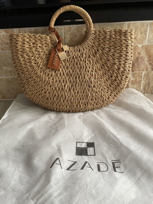 Ψάθινη τσάντα χειρός Azade με δερμάτινο tag και dustbag, καινούργια