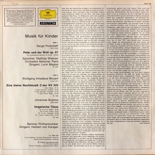 Musik Für Kinder CD used with Prokofieff, Mozart, Brahms