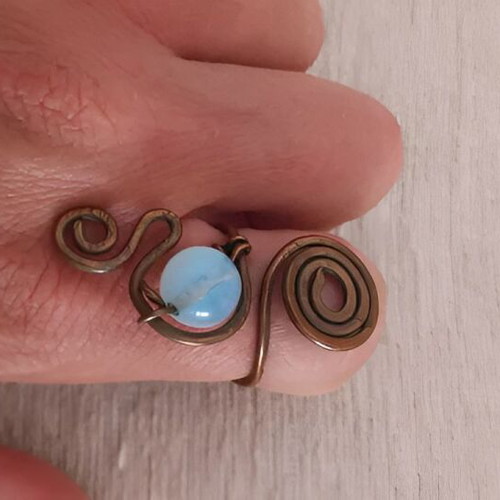 Handmade moonstone ring set used, copper with pink and gold tones