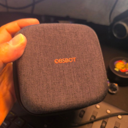 OBSBOT Tiny 4K AI-Powered PTZ Webcam used, with remote and mini tripod