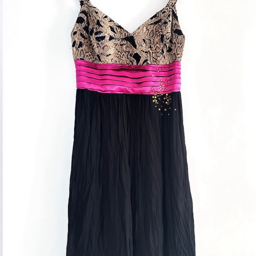 Dolce Domenica evening dress size M like new with animal print bust and fuchsia satin belt