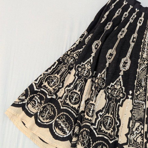 Anitsa Paris Vintage Sequin Cotton Midi Skirt like new, black and beige