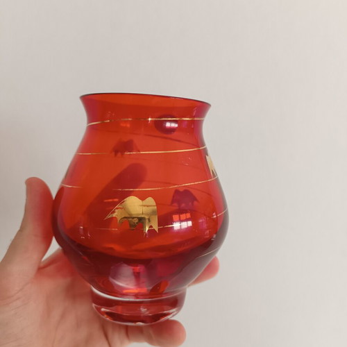 Bohemia Crystal Ruby Red Vase with 24K Gold, new