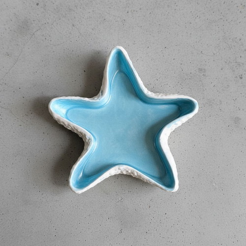 Handmade porcelain starfish decorative dish turquoise