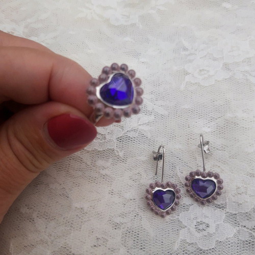Lousir silver set with purple heart zirconia like new