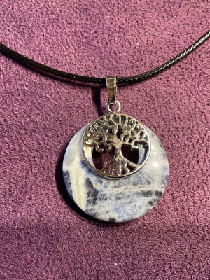 Pendant with genuine sodalite stone and tree of life new