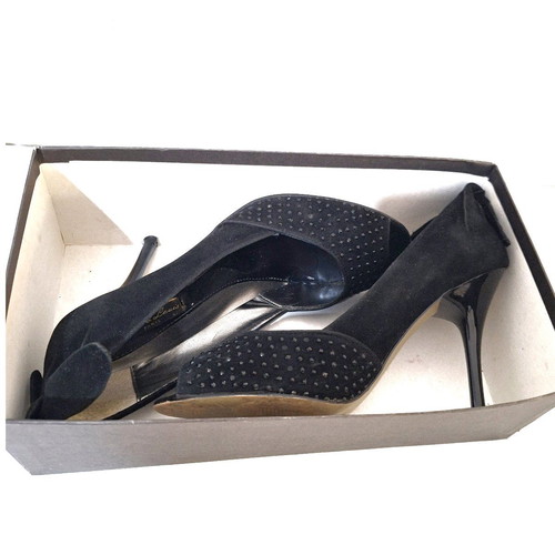 Peep Toe Suede Shoes with Strass used, size 39, black