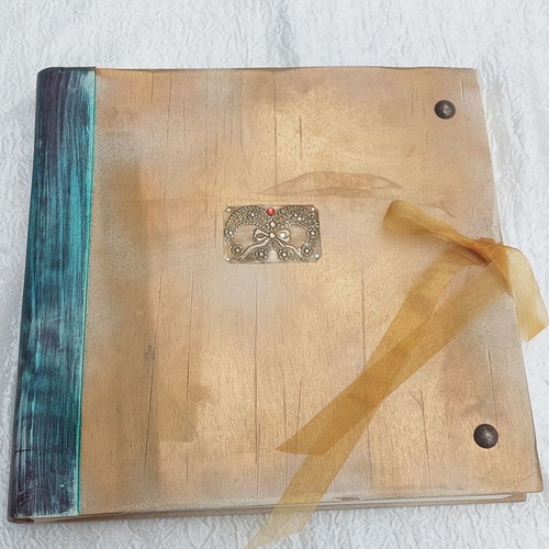Handmade Wedding Baptism Album with Leather and Wooden Cover