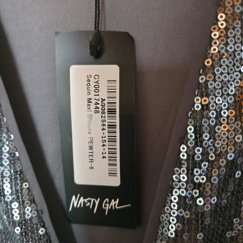 Nasty Gal evening blouse new, grey silver, size S