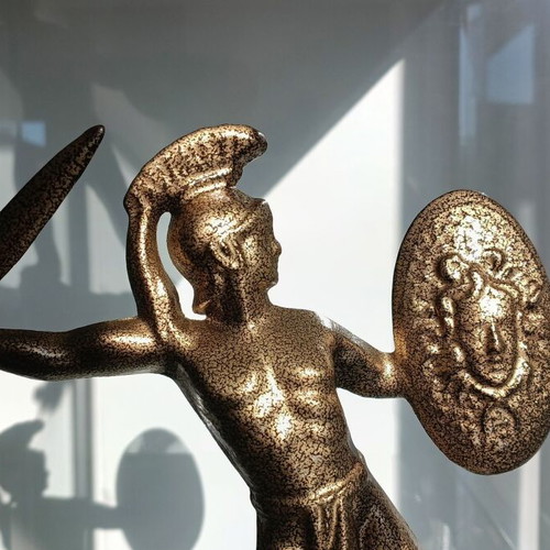 Leonidas Greek Metal Statue with Sword and Medusa Shield New