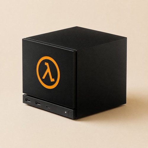 Steam Machine faceplate with Valve logo, 3D printed, customizable black and orange