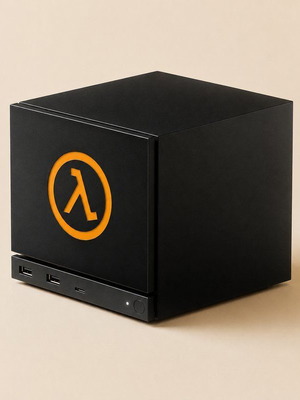 Steam Machine faceplate with Valve logo, 3D printed, customizable black and orange