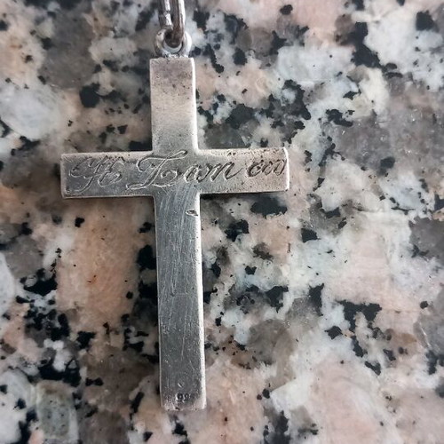 Solid silver cross like new with engraved calligraphic letters