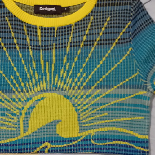 Desigual knitted short-sleeve blouse Small 36 like new, blue and yellow