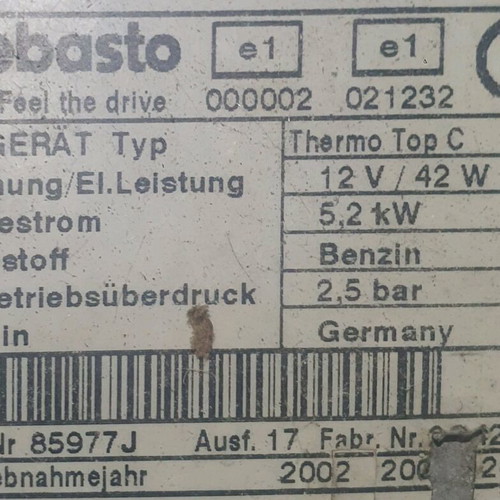 Webasto Top C used, petrol, for Yaris XP90 and other models