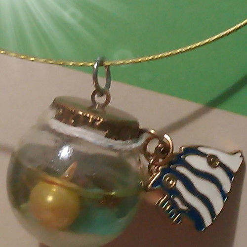 Handmade aquarium ball necklace with pearl and fish