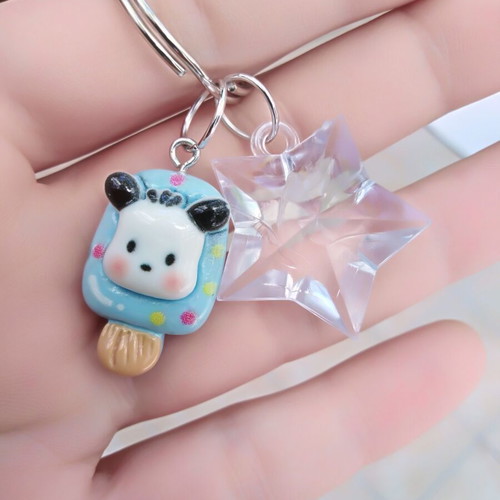 Sanrio Pochacco Handmade Keychain white turquoise