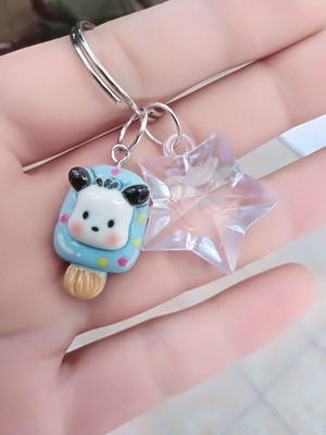 Sanrio Pochacco Handmade Keychain white turquoise