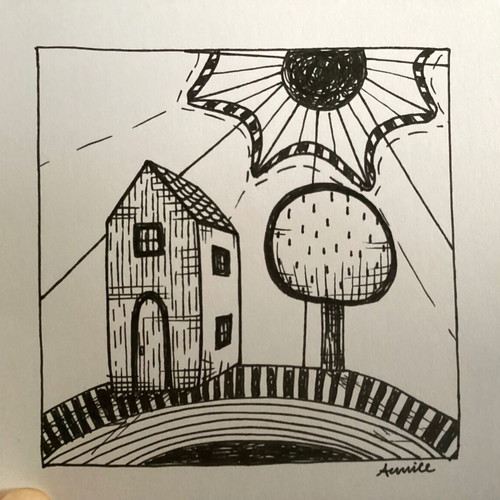 Mini house sketch new on Bristol paper 11.7x10.5cm