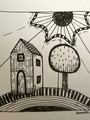 Mini house sketch new on Bristol paper 11.7x10.5cm