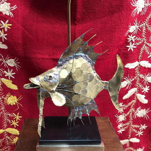 Bronze lamp used by artist Daniel d'haeseleer, 1970s fish sculpture