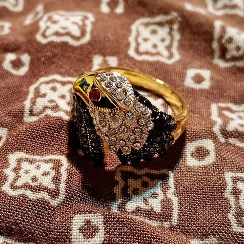 Punk Eagle Ring new, gold plated with zirconia
