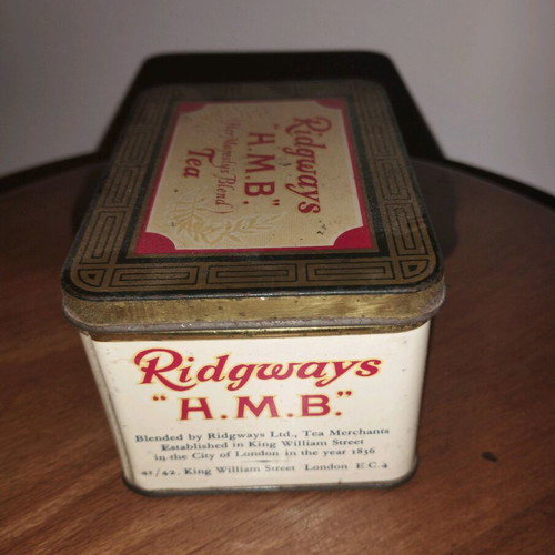 Vintage Ridgways H.M.B. metal tea tin used