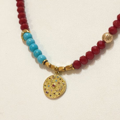 Handmade necklace with beads, stainless steel 304, hematite and haolite