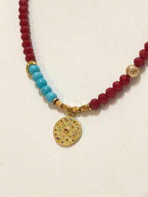 Handmade necklace with beads, stainless steel 304, hematite and haolite