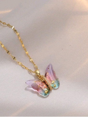 Butterfly rainbow necklace new with zircon and gold chain