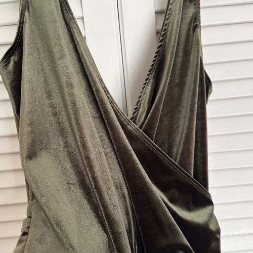 Rococo velvet bodysuit new, olive green, size L