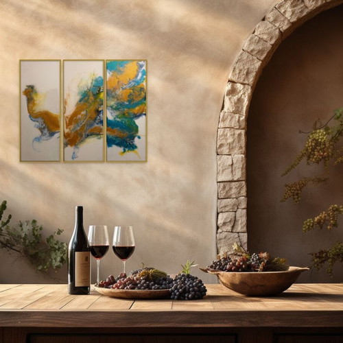 Golden Peacock Abstract Triptych new